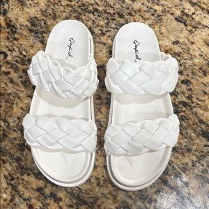Qupid White Braided Slide Sandals
